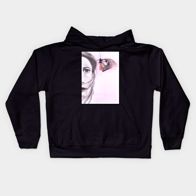 Girl with Butterfly Kids Hoodie by teenamarie23art